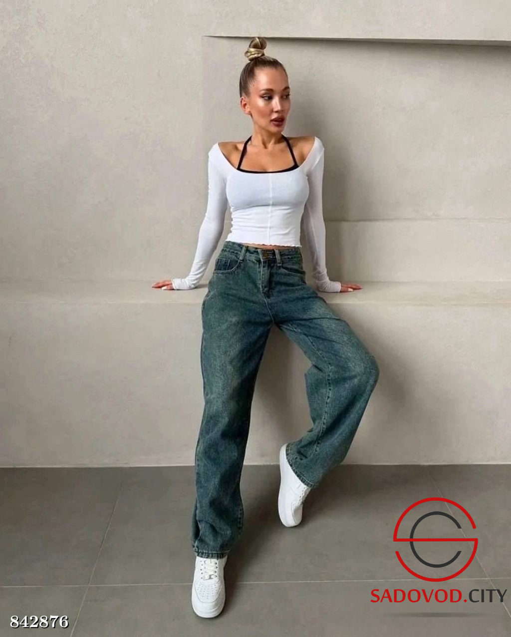 Джинсы багги с высокой посадкой