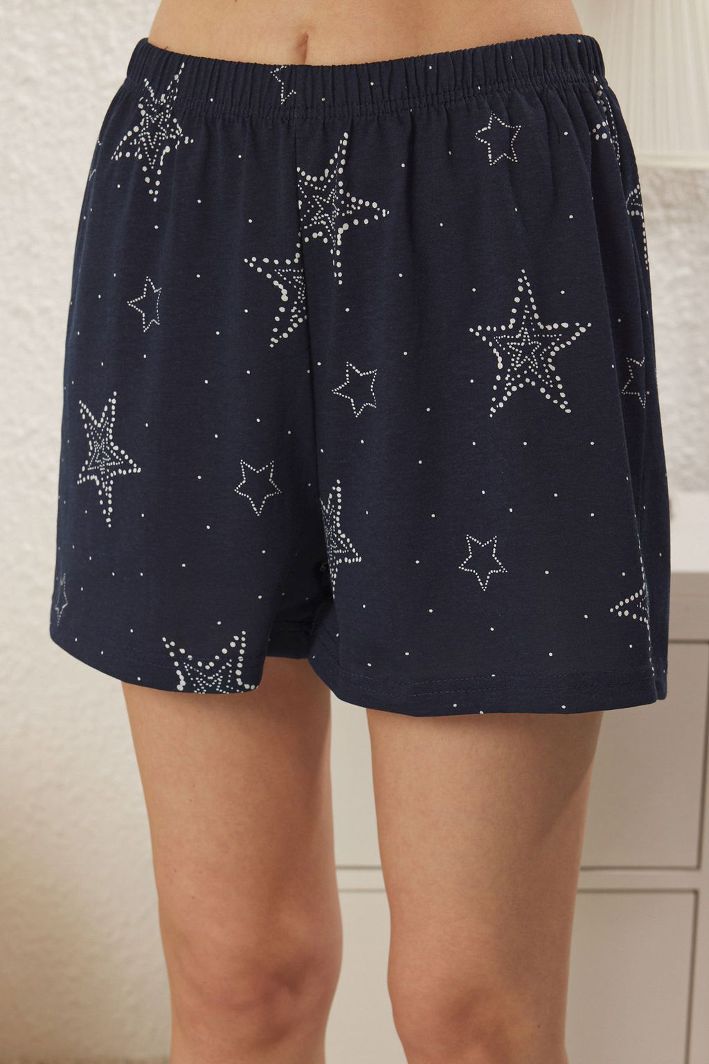 Trendyolmilla Lacivert Y?ld?z Desenli Sortlu Orme Pijama Tak?m? THMSS25PT00286 фото 4