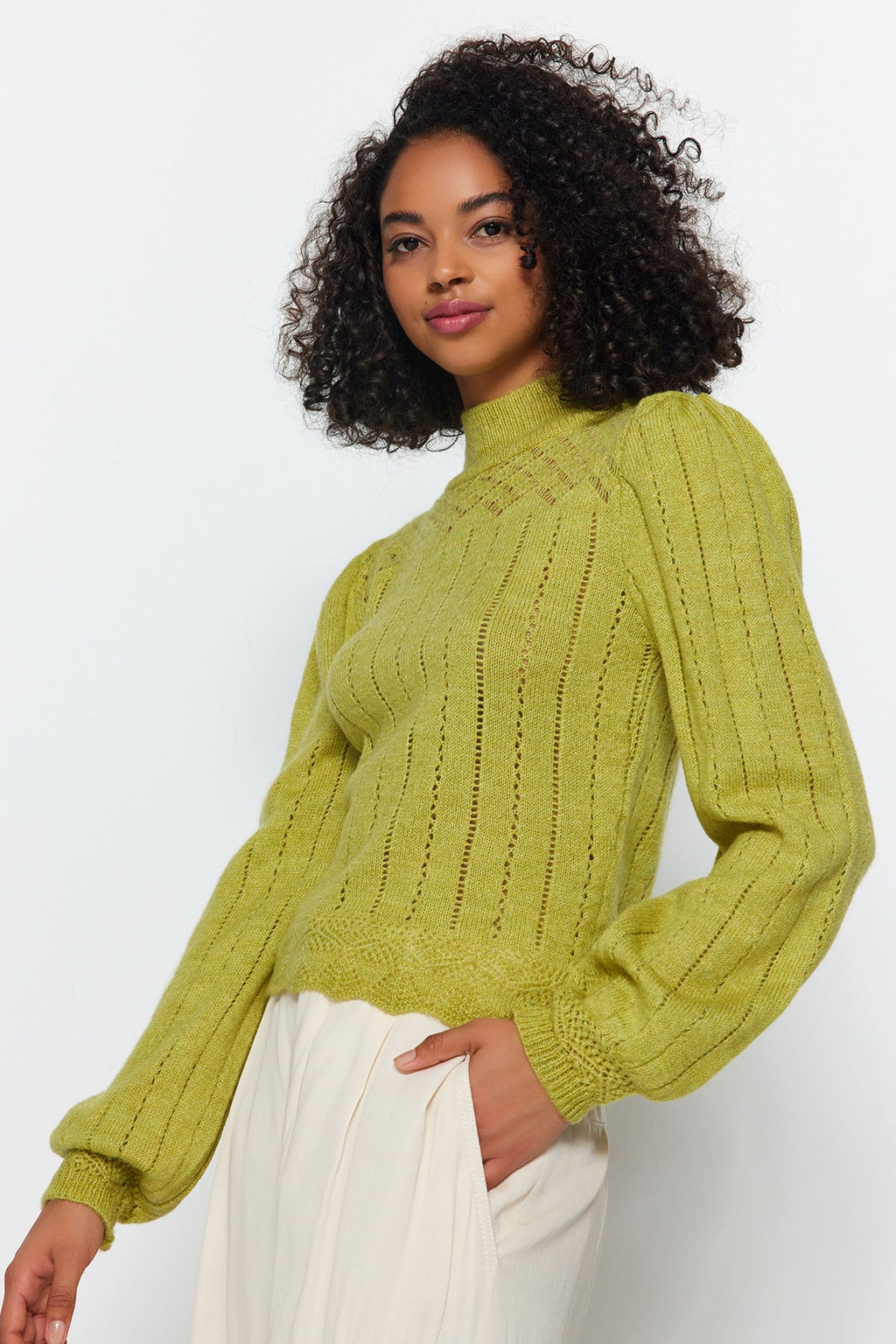 Tas Ajurlu/Delikli Dik Yaka Triko Kazak TWOAW21KZ0034 - Trendyolmilla фото 10