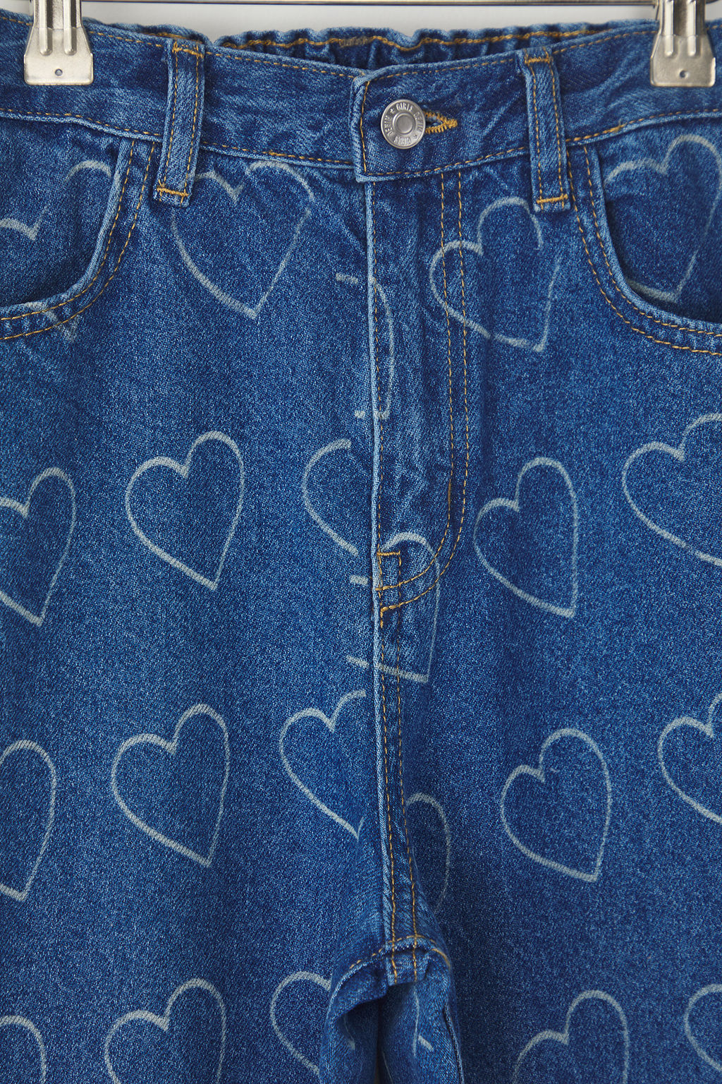 Mavi K?z Cocuk %100 Pamuk Kalp Desenli Flare Genis Paca Lastikli Demim Jean TKDSS25JE00000 - Trendyolmilla фото 5