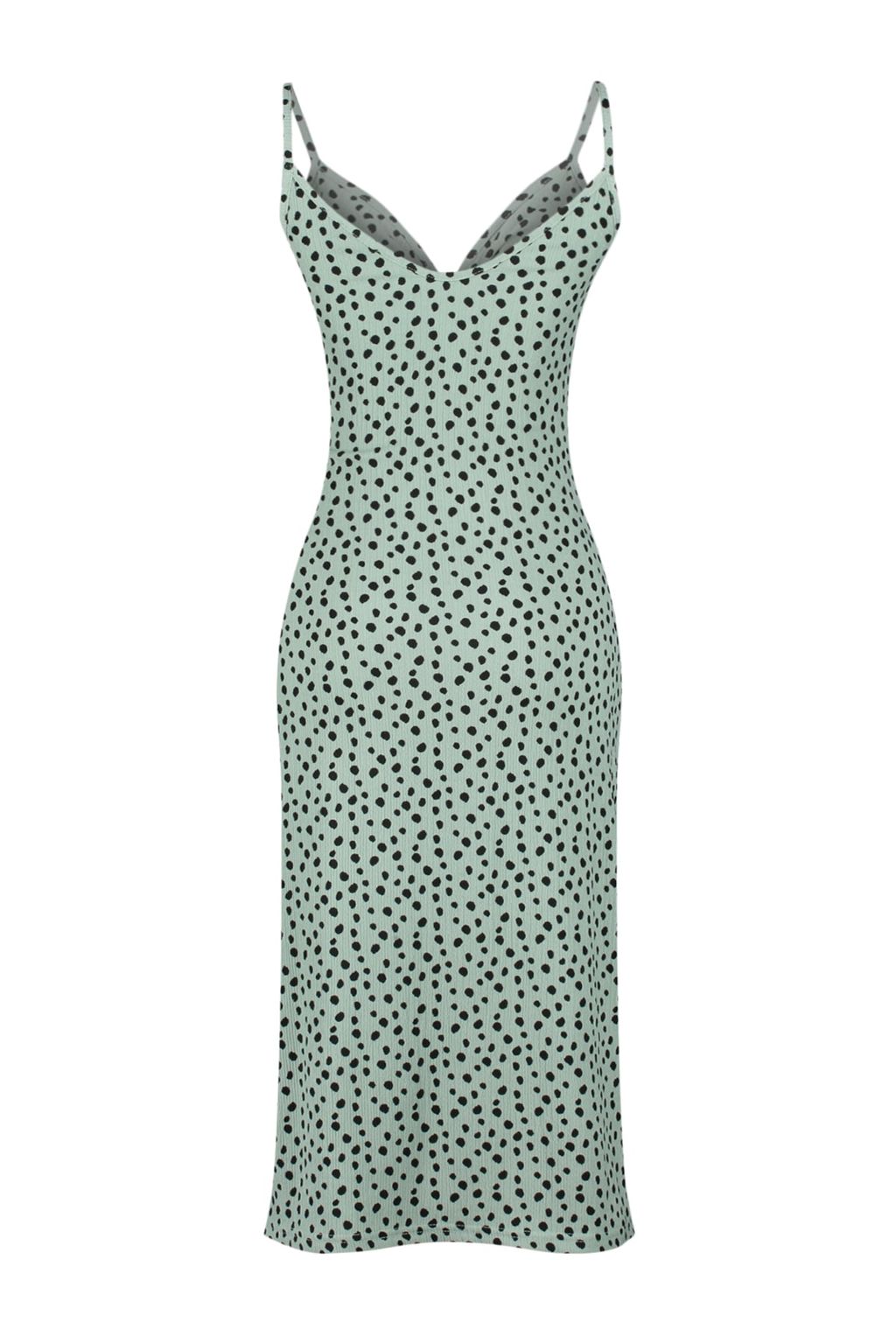 Mint Puantiye Bask?l? Burumcuk Belden Ac?lan/Skater Ask?l? Midi Orme Elbise TWOSS23EL01454