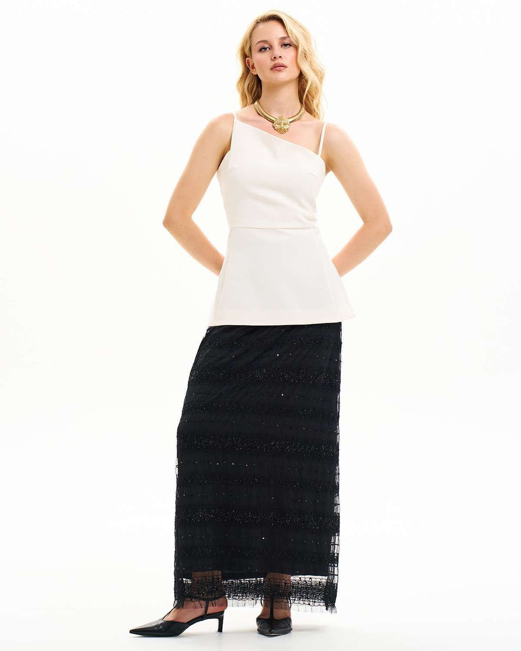 юбка макси из сетки с вышивкой и люрексом - Sahar art lab фото 11