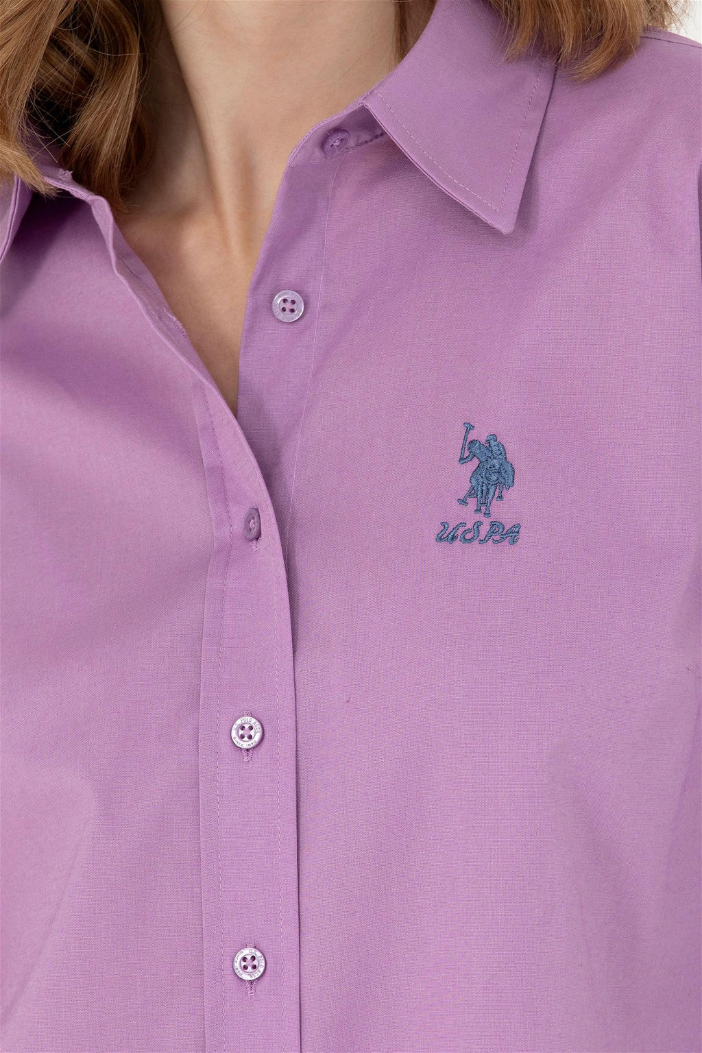 Женская сиреневая базовая рубашка с длинным рукавом - U.s. polo assn фото 7