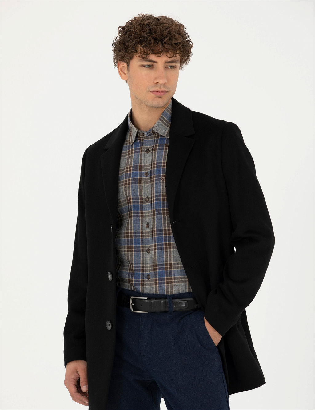 Siyah Y_n Kar___ml_ Ekstra Slim Fit Ka_e Kaban