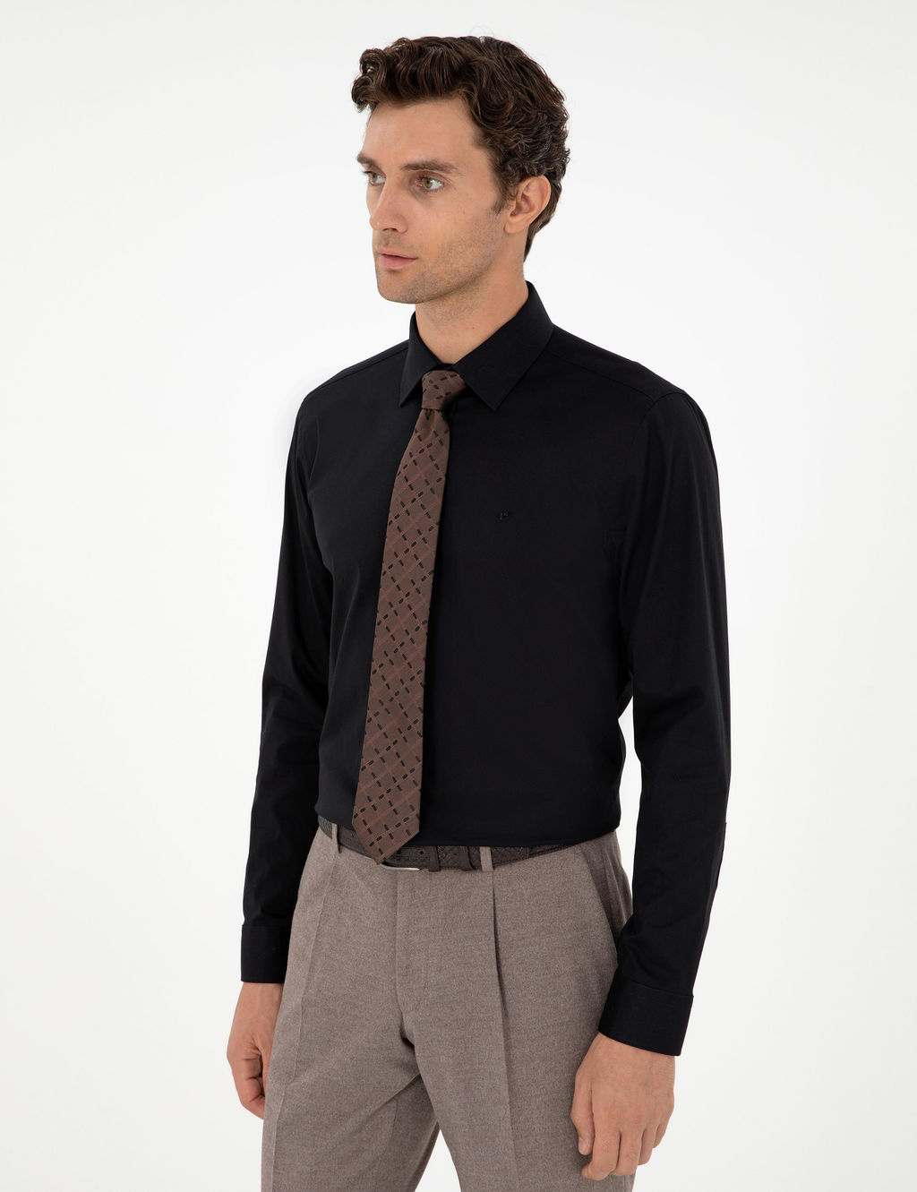 Черная рубашка узкого кроя с длинным рукавом - Cacharel фото 3