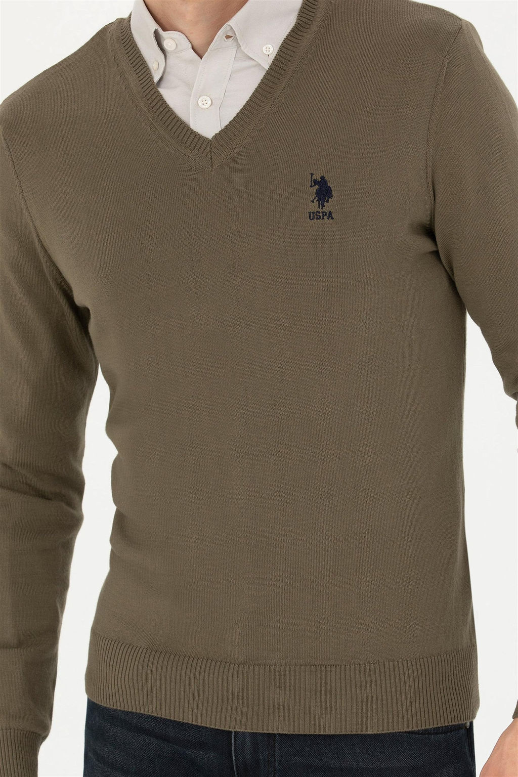 Мужской базовый свитер цвета хаки - U.s. polo assn фото 6