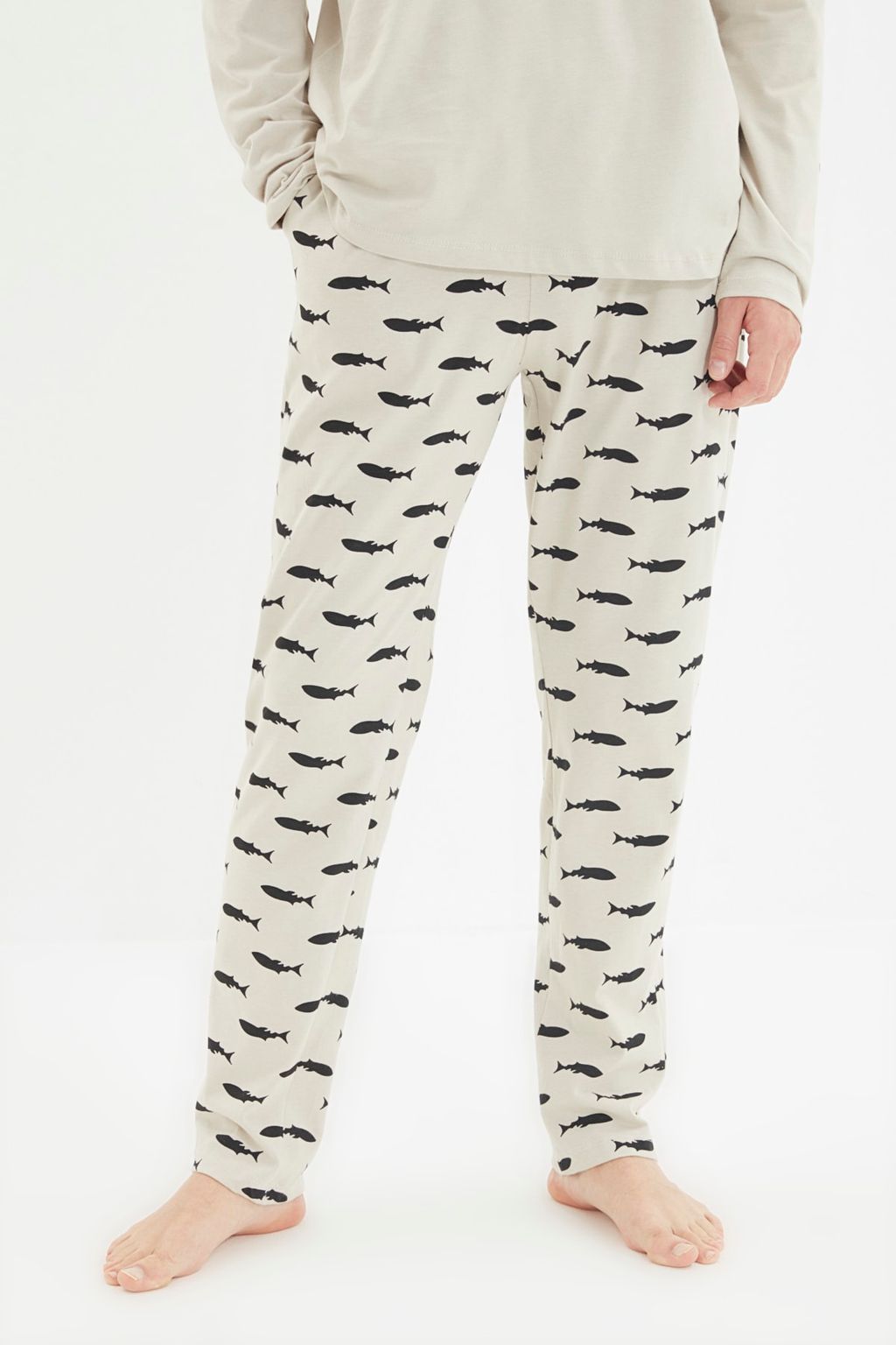 TRENDYOL MAN Bej Regular Fit Bask?l? Orme %100 Pamuk Pijama Tak?m? TMNAW22PT1069 - Trendyolmilla фото 2
