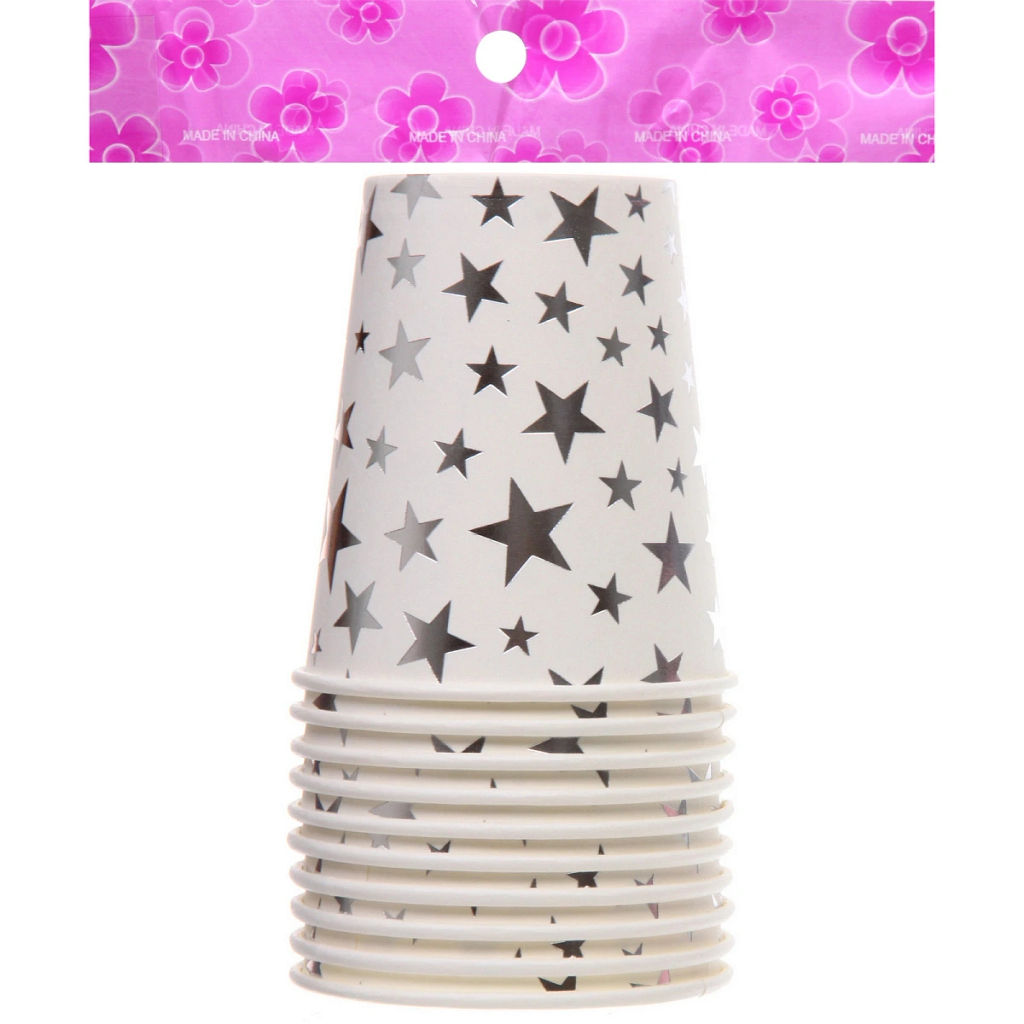 Цена за 6 шт. Стакан бумажный 0,2л в наборе 10 шт "Звездное синяие", серебро