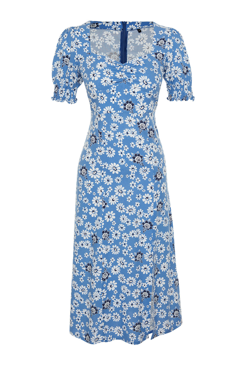 Mavi Cicekli A Kesim Viskon Midi Dokuma Elbise TWOSS24EL00491 - Trendyolmilla фото 7