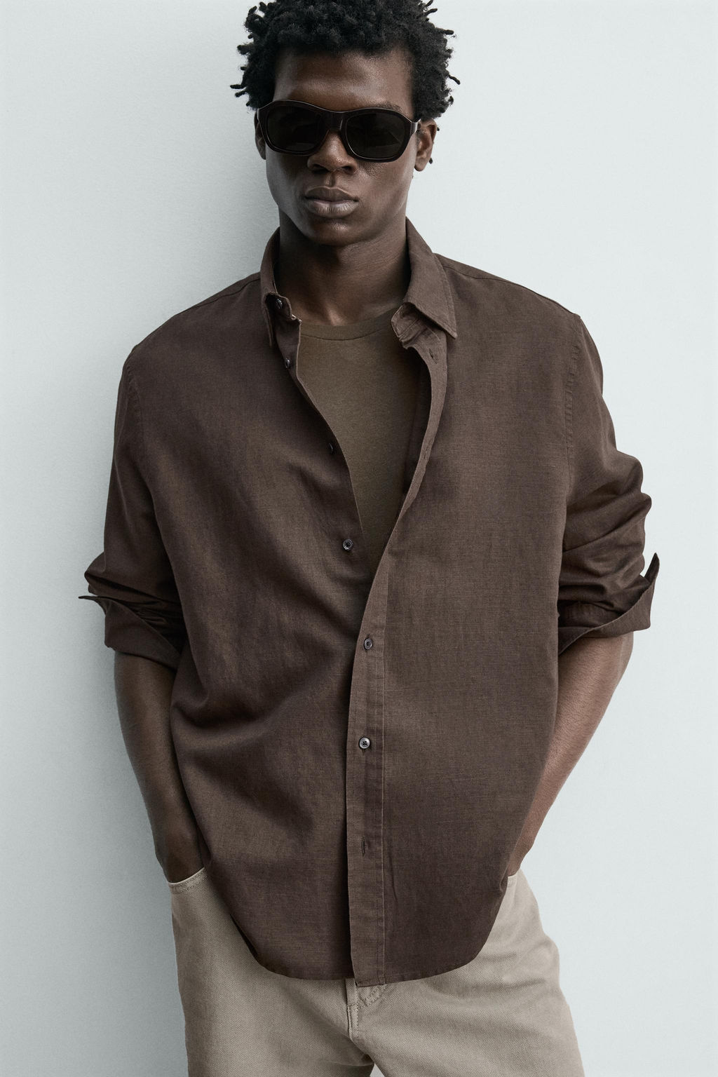 CAMISA REGULAR FIT C??AMO - ALGOD?N / Marr?n - Zara фото 5