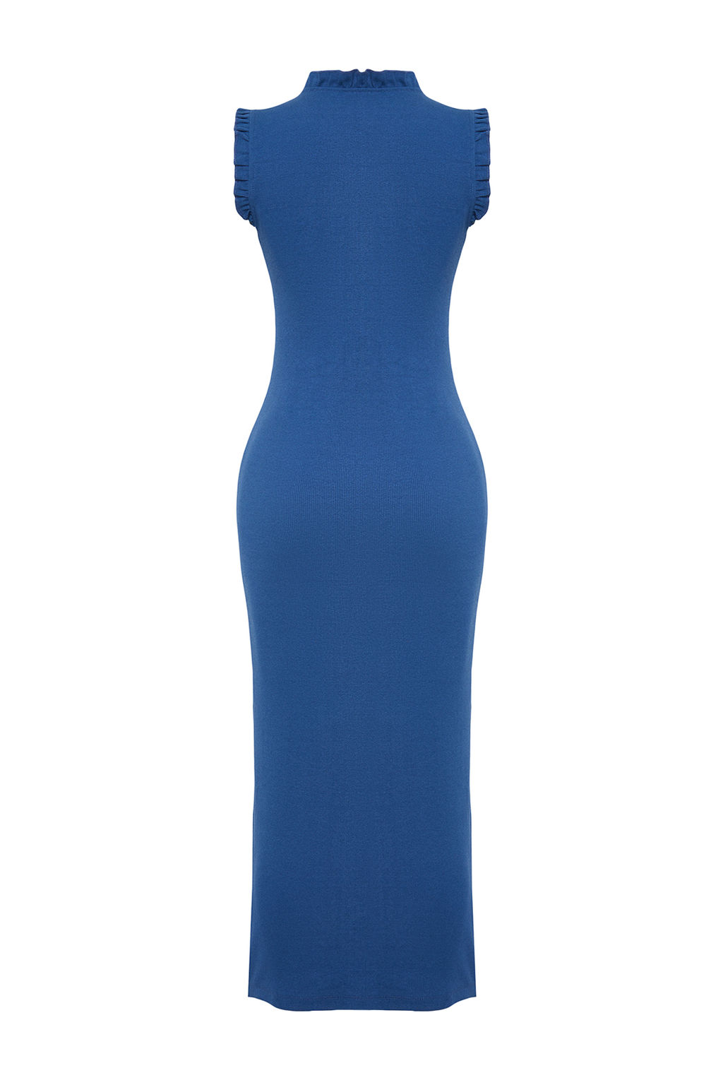 Indigo F?rf?r Detayl? Fitilli Vucuda Oturan Midi Esnek Orme Kalem Elbise TWOSS22EL1569