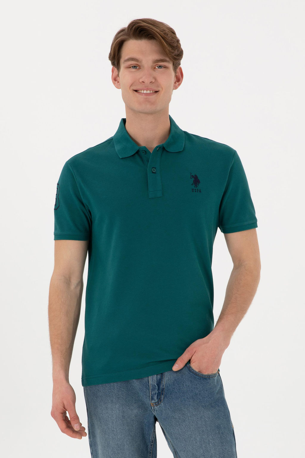 Erkek Slim Fit Polo Yaka Koyu Ye_il Basic Ti__rt Sepette S_rpriz _ndirim - U.s. polo assn фото 8