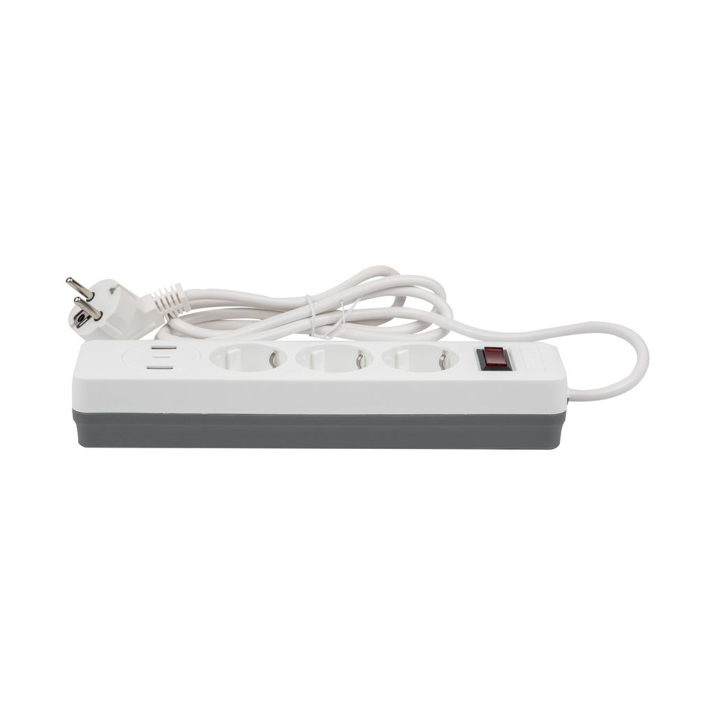 S-GSR3-1,5 U2C1 WHITE/GREY Сетевой фильтр серии Standard, шнур 1,5м (Пвс 3х0,75), 3 гнезда, с/з, 2USB+1TYPE C, 10A, 2500Вт. Белый/серый. TM Uniel