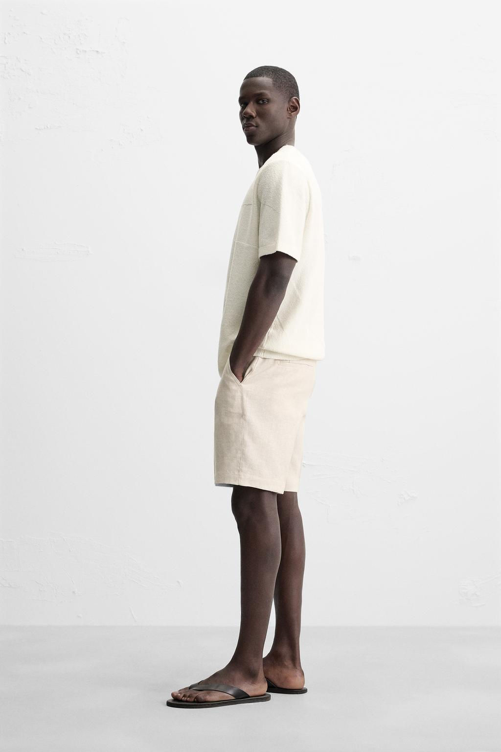 REGULAR FIT LINEN/COTTON BERMUDA SHORTS - Zara фото 4