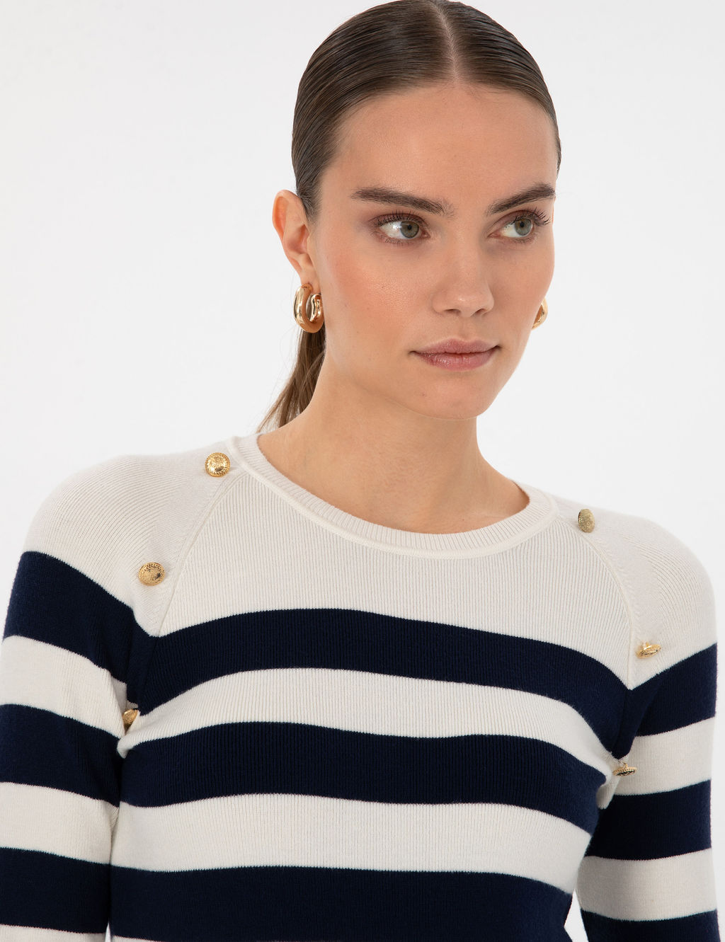 Ekru Slim Fit D__me Detayl_ Kazak