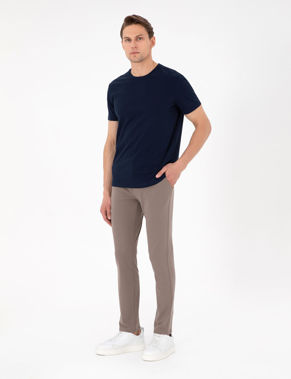 Lacivert %100 Pamuk Slim Fit Bisiklet Yaka Basic Ti__rt - Pierre cardin фото 4