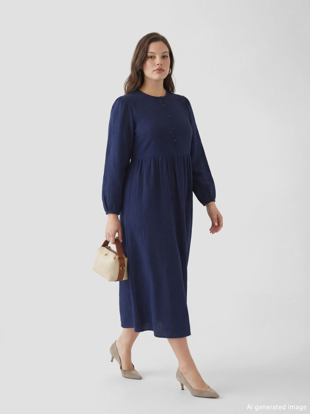 Bisiklet Yaka Balon Kollu M?slin Elbise