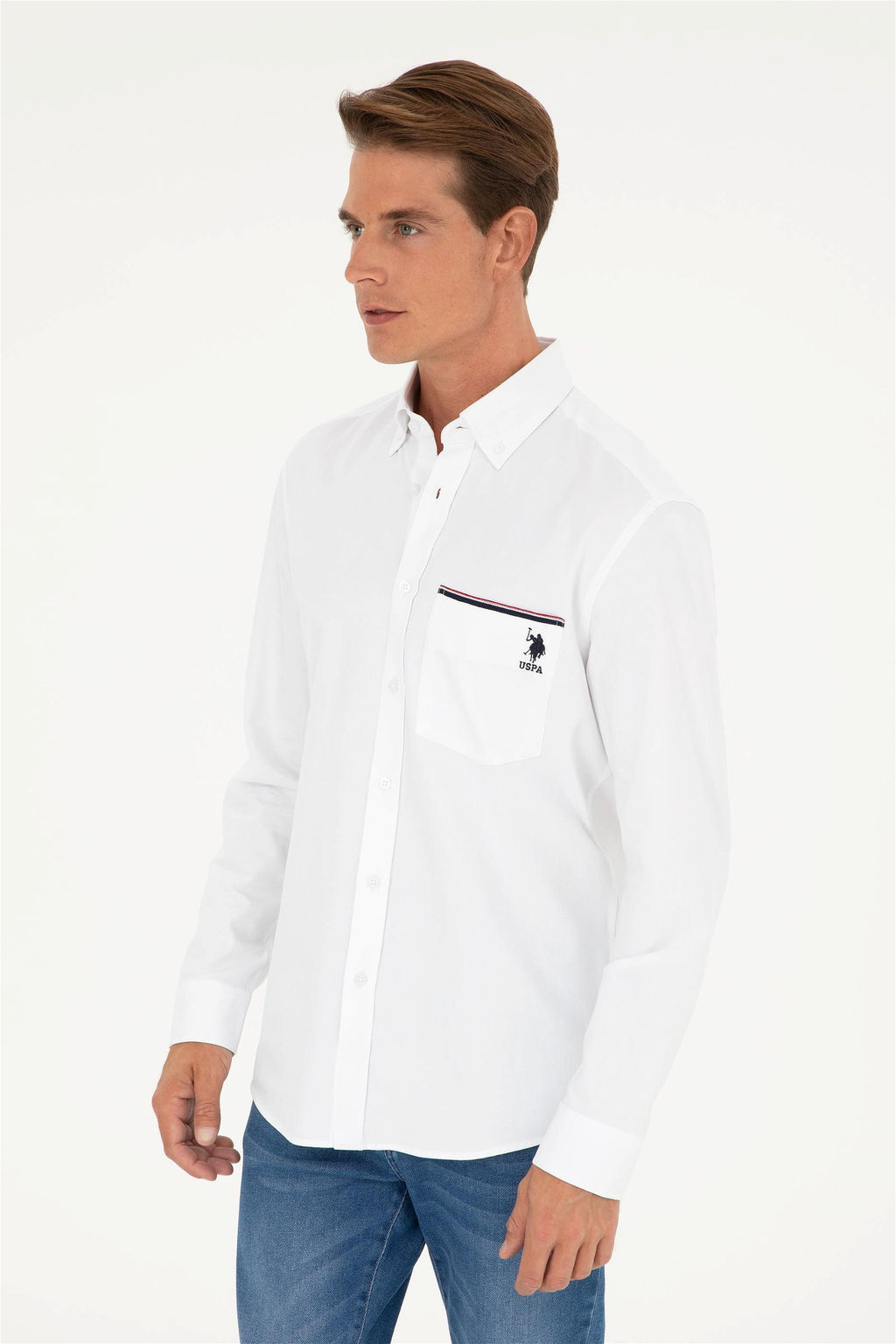 U. S. Polo Assn / Мужская белая рубашка с длинным рукавом