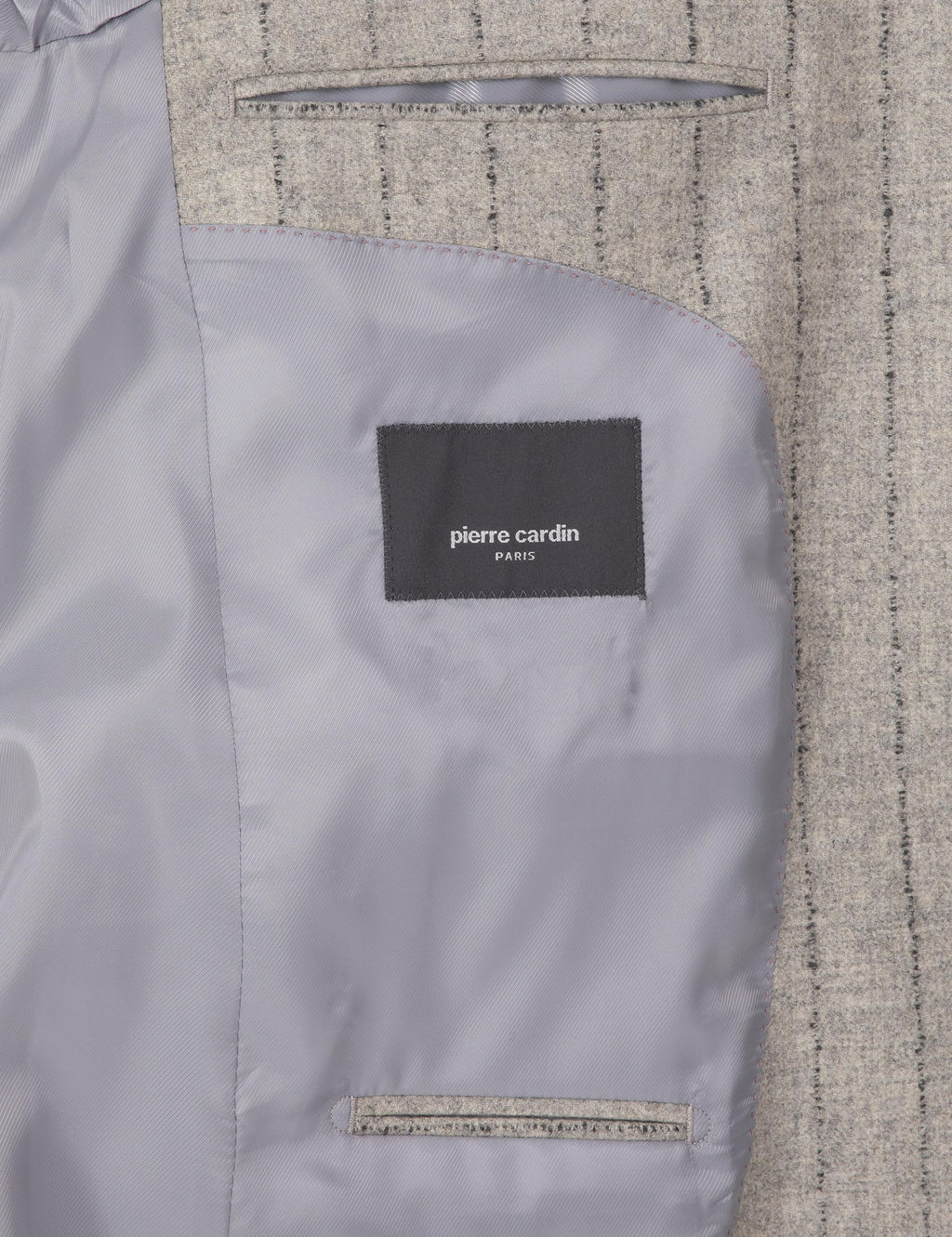 Gri Slim Fit Y_n Ka_mir Kar___ml_ _izgili Tak_m Elbise