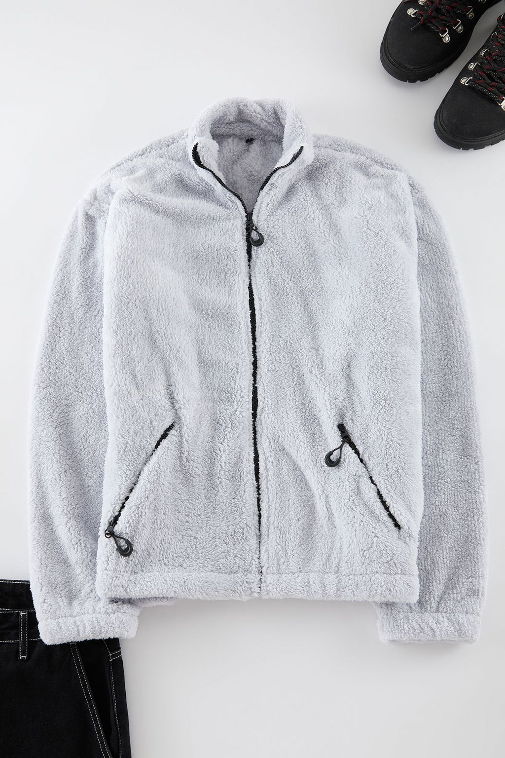 TRENDYOL MAN Gri Oversize/Genis Kesim Fermuar Cepli Couple Pelus Sweatshirt TMNAW25SW00102 - Trendyolmilla фото 8