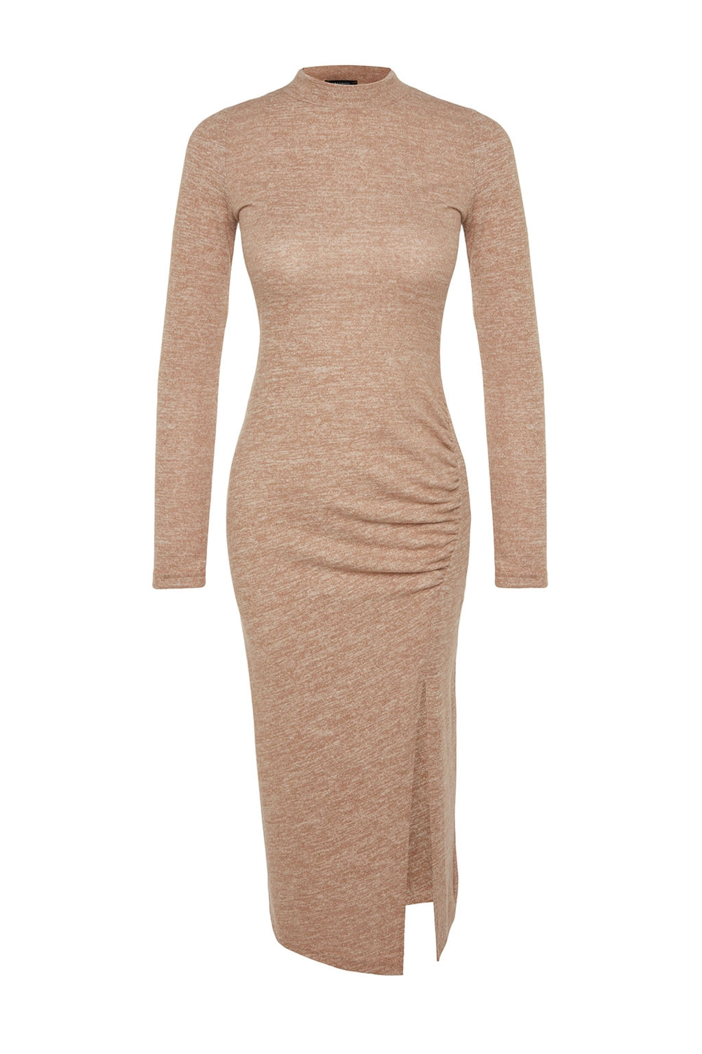 Bej Bisiklet Yaka Yumos Midi Y?rtmacl? ve Buzgu Detayl? Fitted Orme Elbise TWOAW24EL00246 - Trendyolmilla фото 6