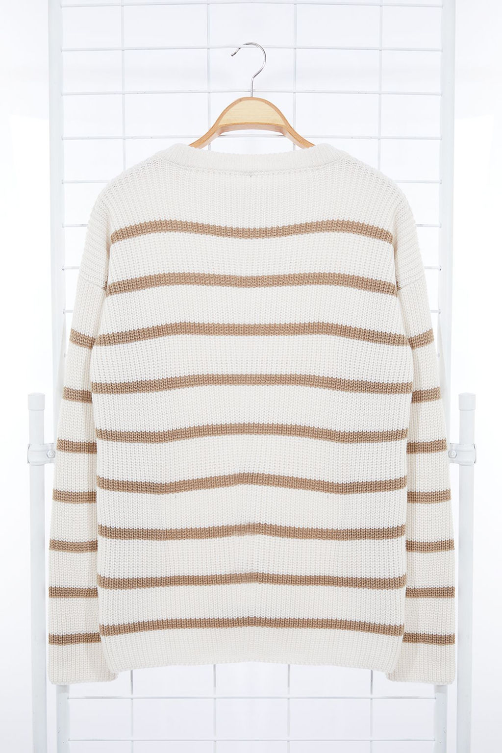 Vizon Casual Oversize Bisiklet Yaka Cizgili Triko Kazak TMNAW23KZ00285