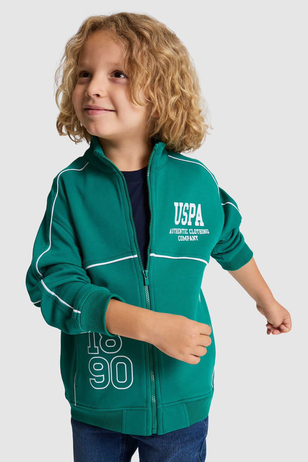 Erkek Гocuk Koyu YeЕil FermuarlД Sweatshirt
