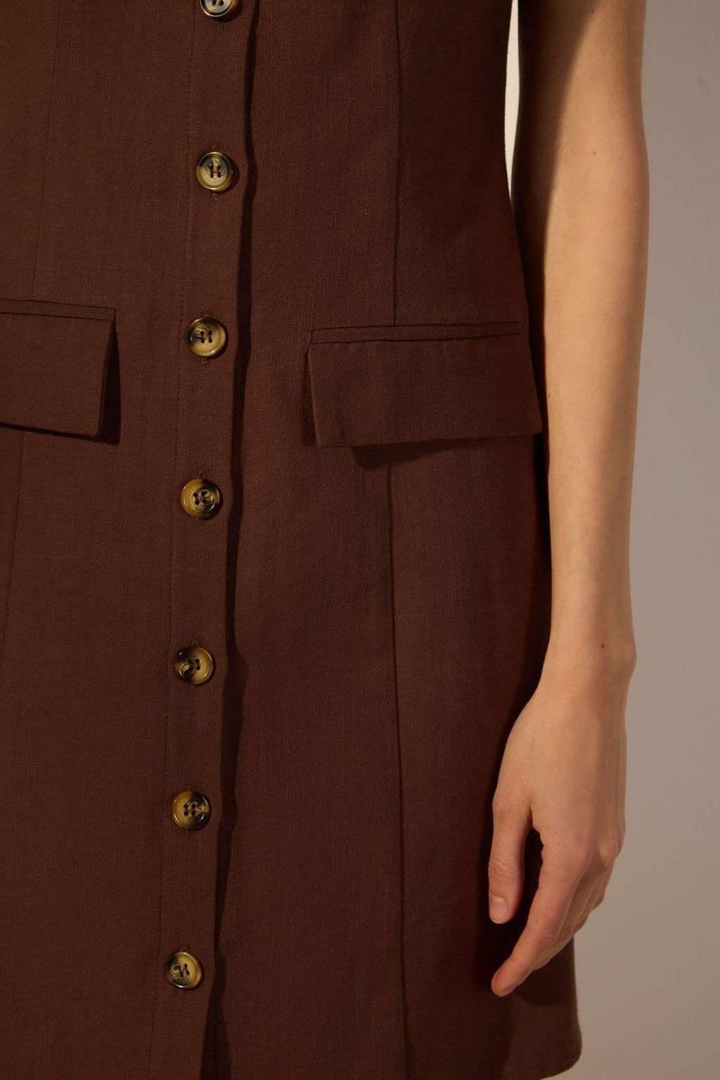 Trendyolmilla Kahverengi Keten Kar?s?ml? Cep Detayl? Mini Dokuma Gomlek Elbise TWOSS25EL00708  фото 10