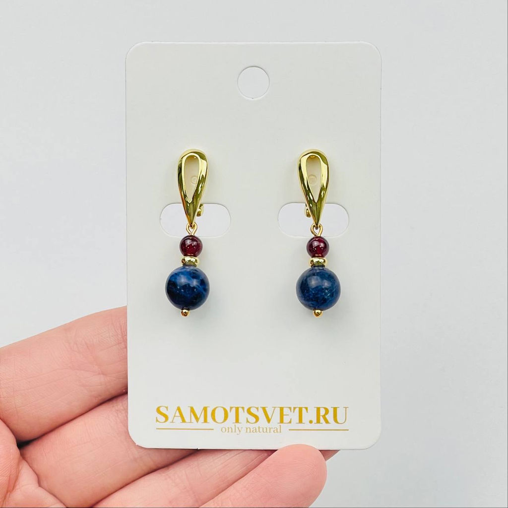 Серьги двойные из Содалита и Граната