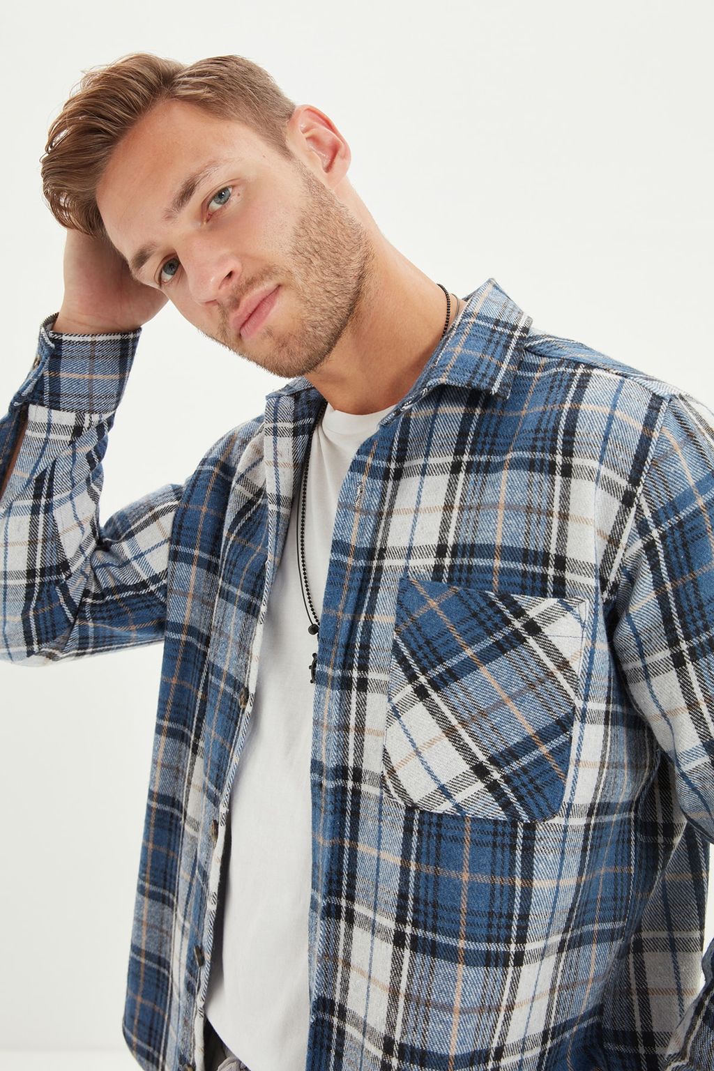 TRENDYOL MAN Mavi Slim Fit K?sl?k Kareli Ekose Oduncu Gomlek TMNAW22GO0090 - Trendyolmilla фото 6