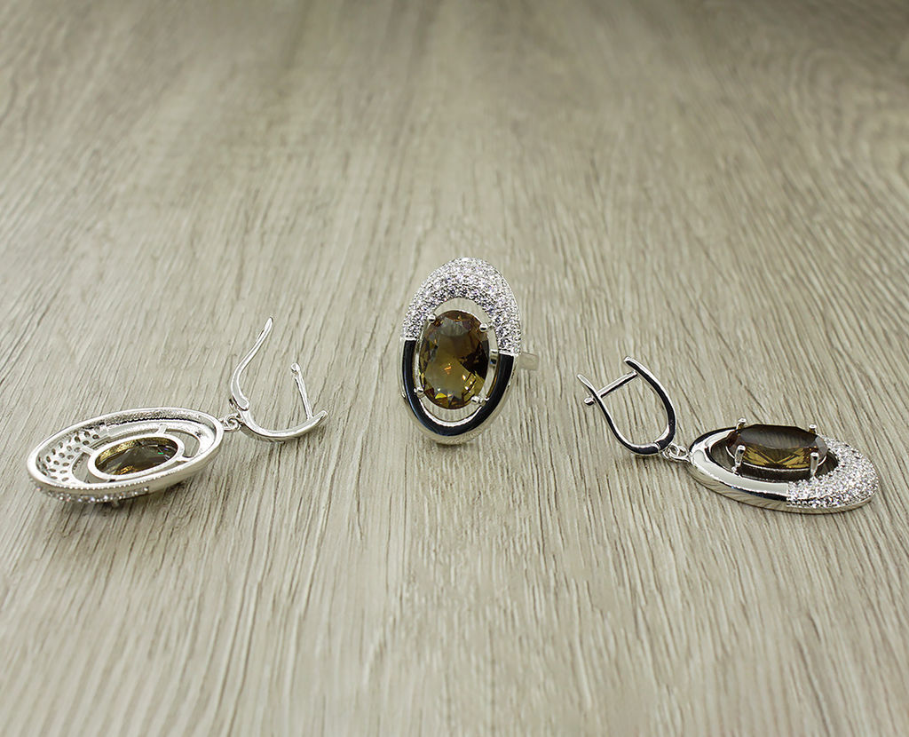 Комплект Султан-33, султанит, покрытие родий, размеры кольца: 17, 18, 19, 20 - Agat77 фото 3