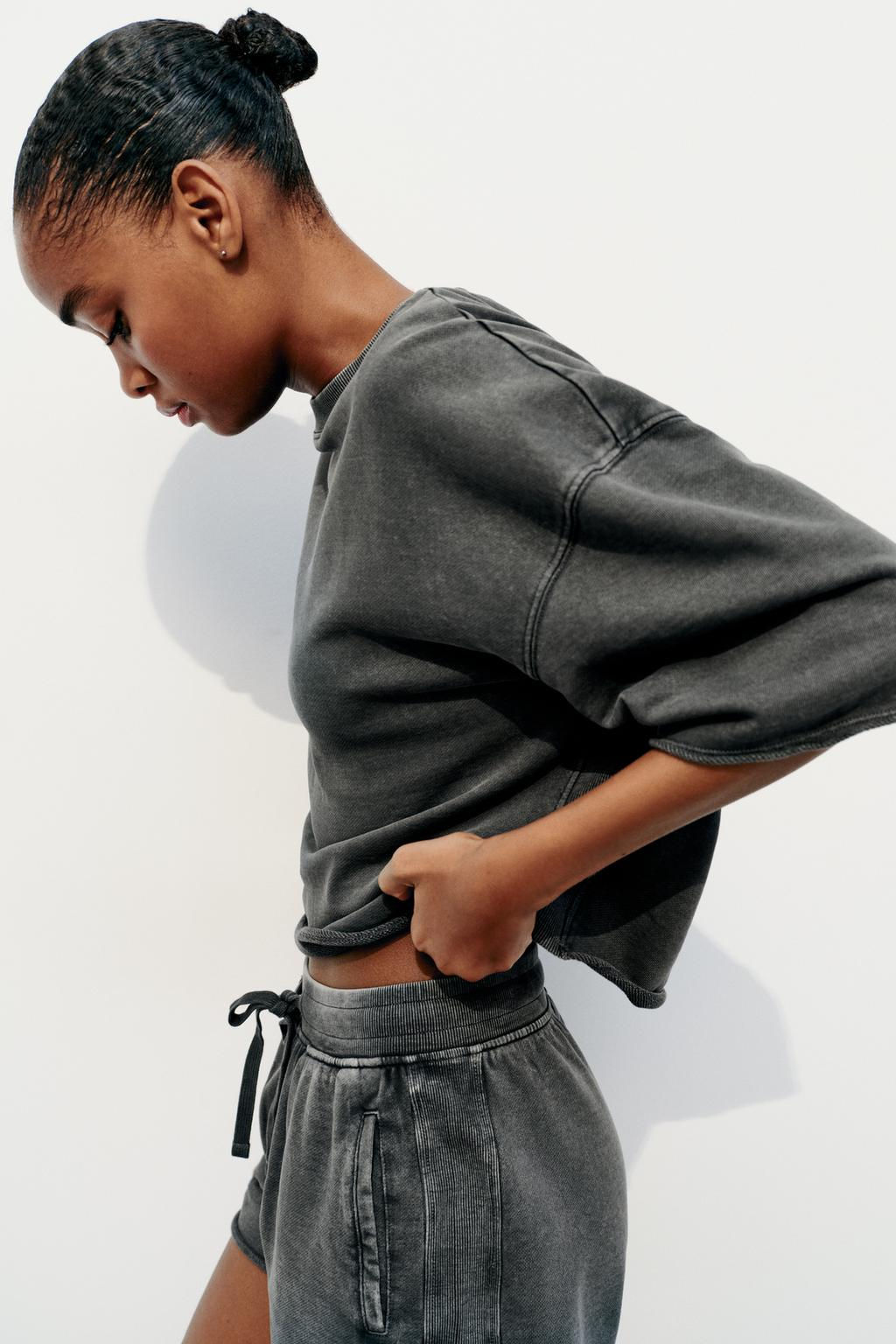 SHORT SLEEVE RIBBED PLUSH SWEATSHIRT - Zara фото 23