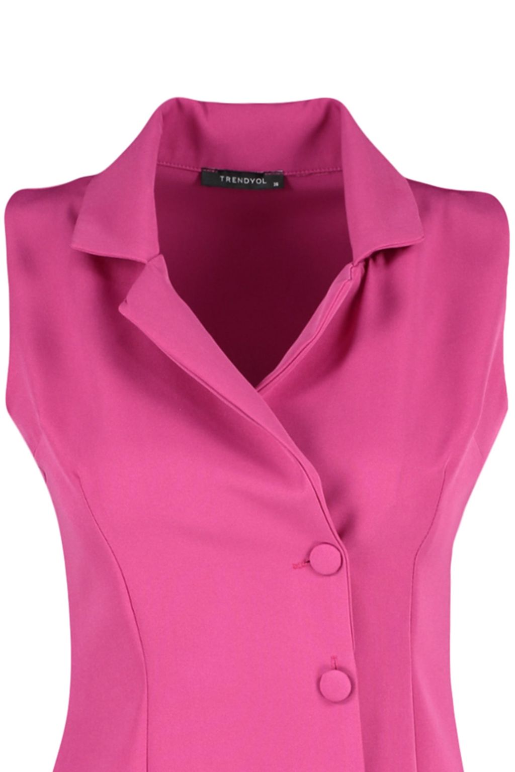 Fusya Dugme Detayl? Kolsuz Dokuma Mini Ceket Elbise TWOSS19AP0280