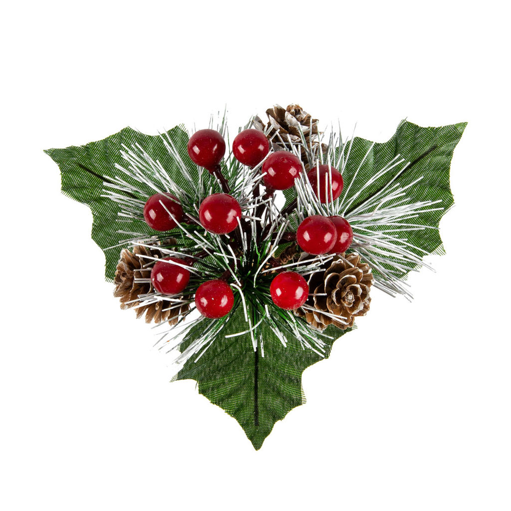 Blumentag VDF-138 Веточка хвойная с шишками и ягодами 3 х 1 шт. 16 см 01  фото 4