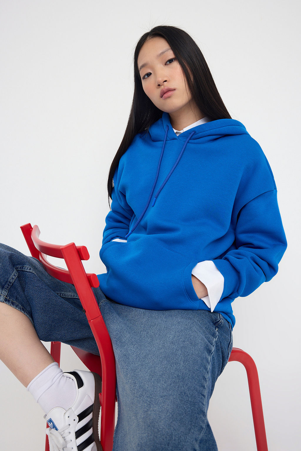 Teen Saks Kal?n Ici Polarl? Oversize/Genis Kal?p Kapusonlu Basic Orme Sweatshirt TWOAW24SW00103