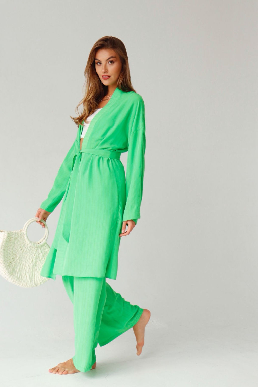 9389 Костюм из кимоно и брюк-палаццо салатовый - Martichelli фото 11