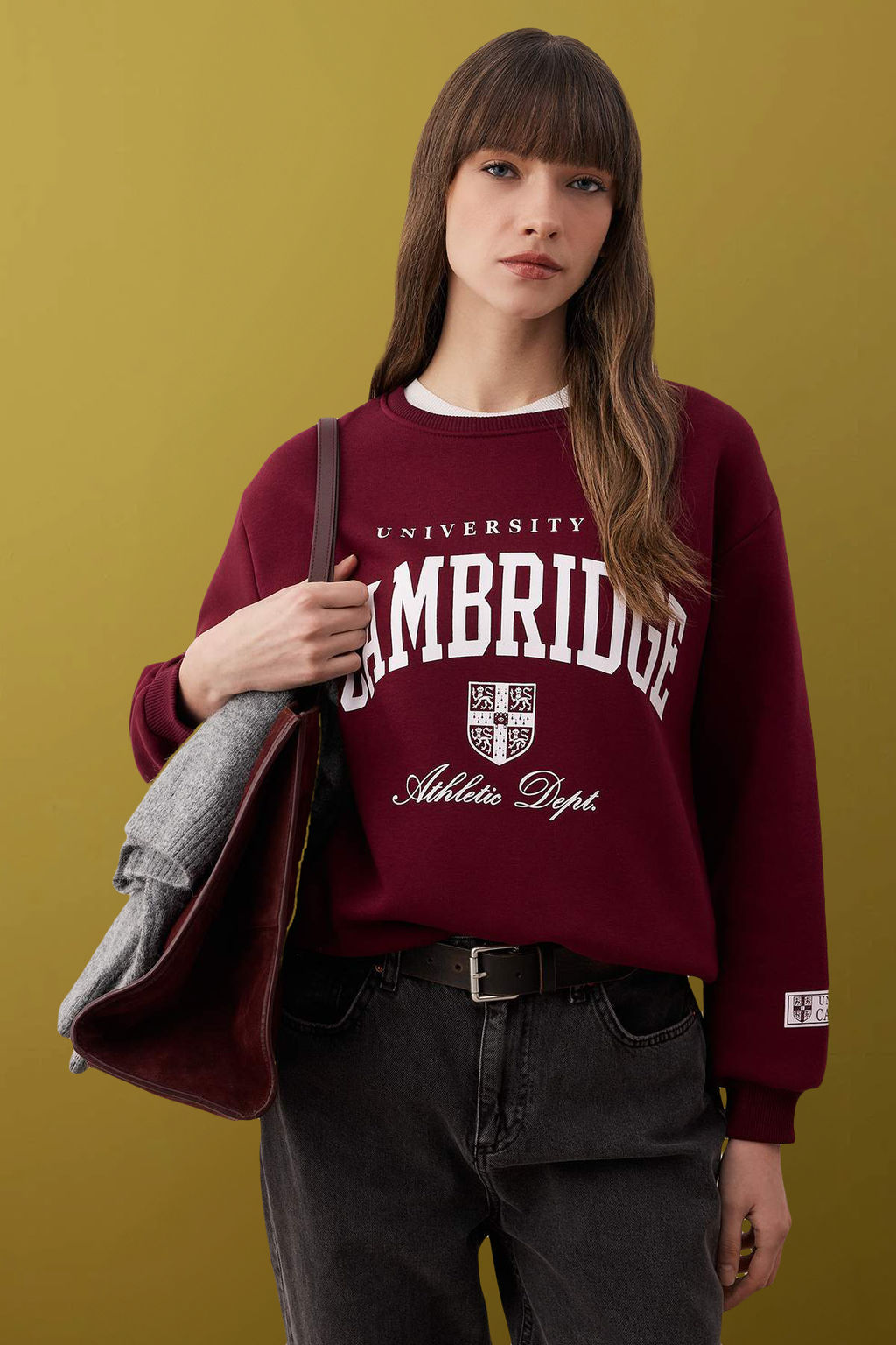 Bordo Slogan Bask?l? Bisiklet Yaka Relaxed Orme Sweatshirt TWOAW26SW00220