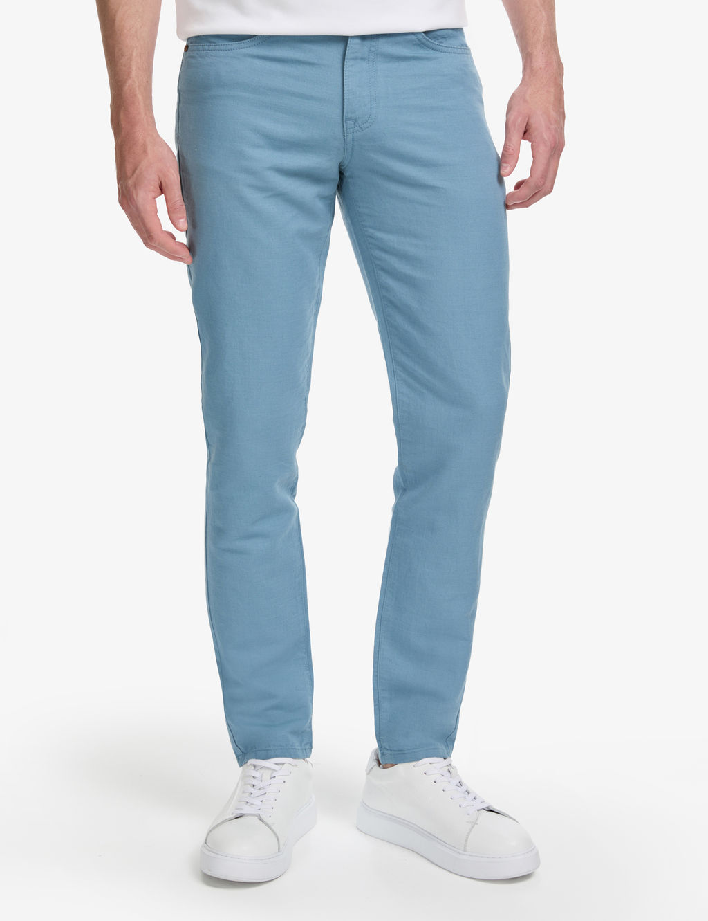 Koyu Mavi Slim Fit Keten Kar___ml_ Kanvas Pantolon