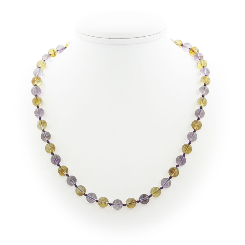 Бусы из цитрина и аметиста 8мм, круглые, длина 51см