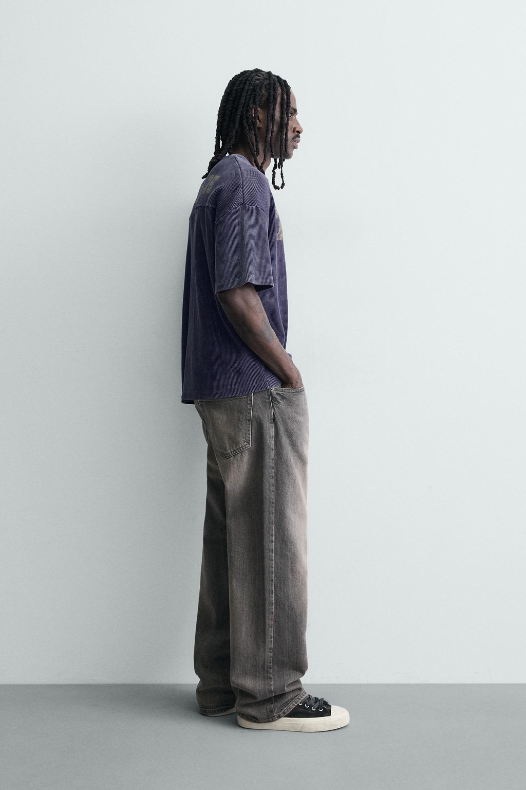 SUDADERA ESTRUCTURA WAFFLE ESTAMPADO LAVADO / Azul tinta - Zara фото 4