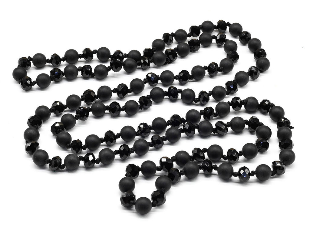 Бусы длинные из шунгита искусственного и циркона шарик 8мм