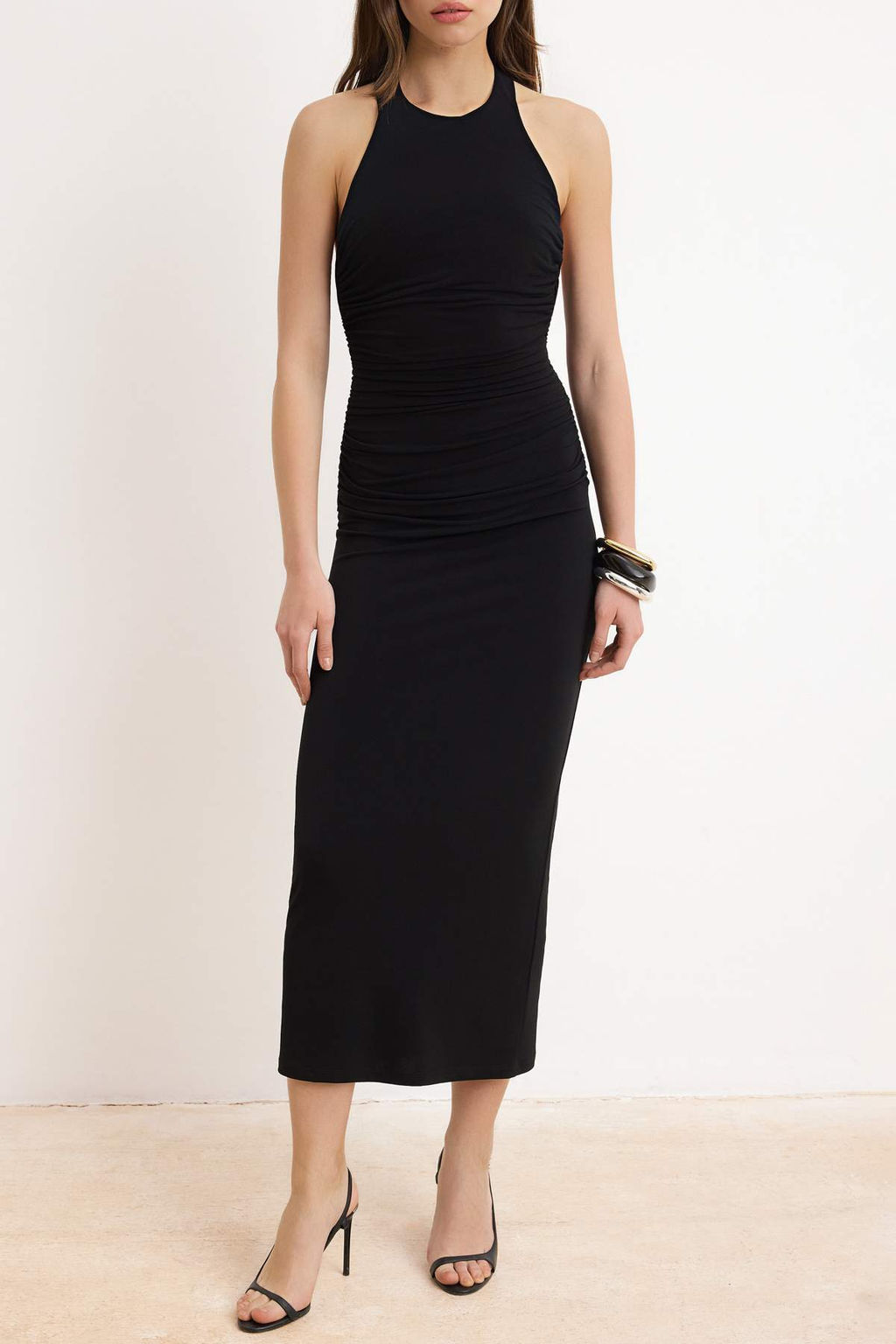 TRENDYOLMILLA Yag Yesil Duz Buzgu / Drape Midi Burgu Detayl? Esnek Orme Elbise TWOSS25EL00676  фото 11