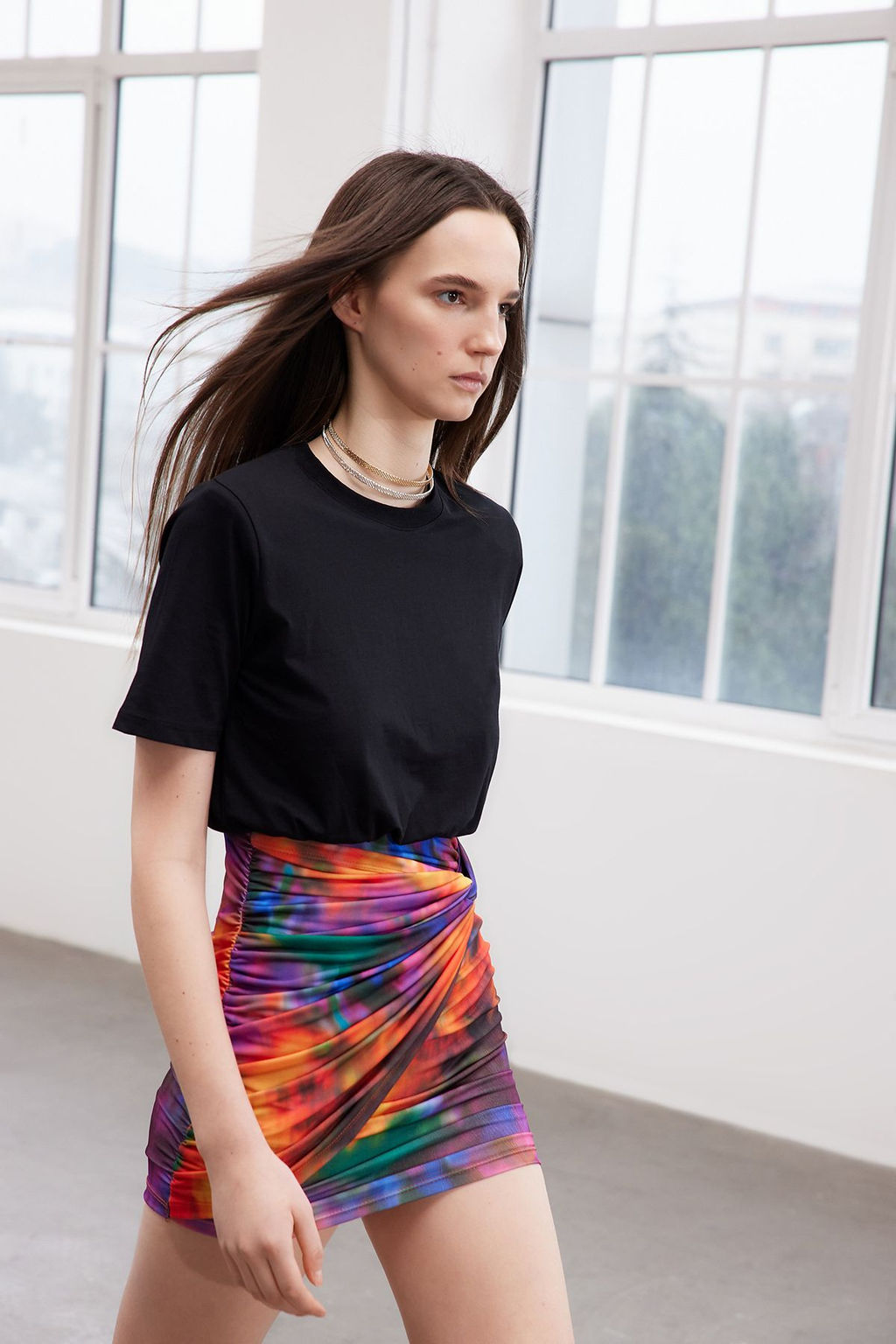 Siyah Limited Edition Desenli Buzgulu Anvelop Esnek Orme Mini Elbise TWOSS24EL00561