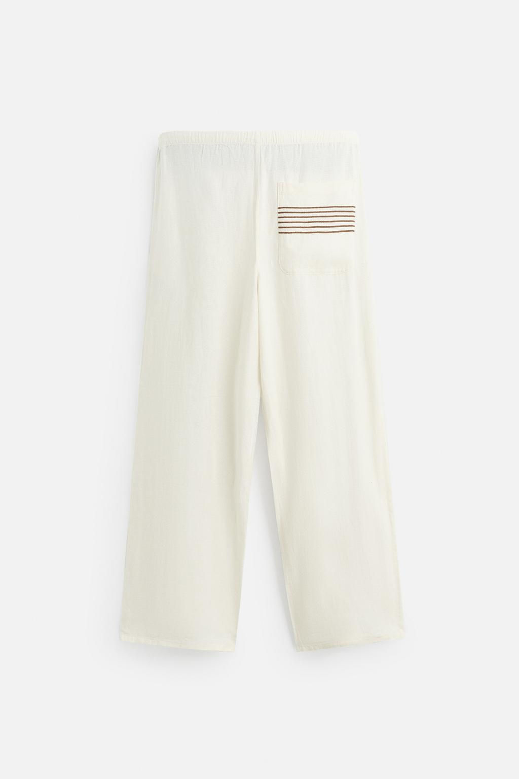 100% LINEN EMBROIDERED TROUSERS - Zara фото 7