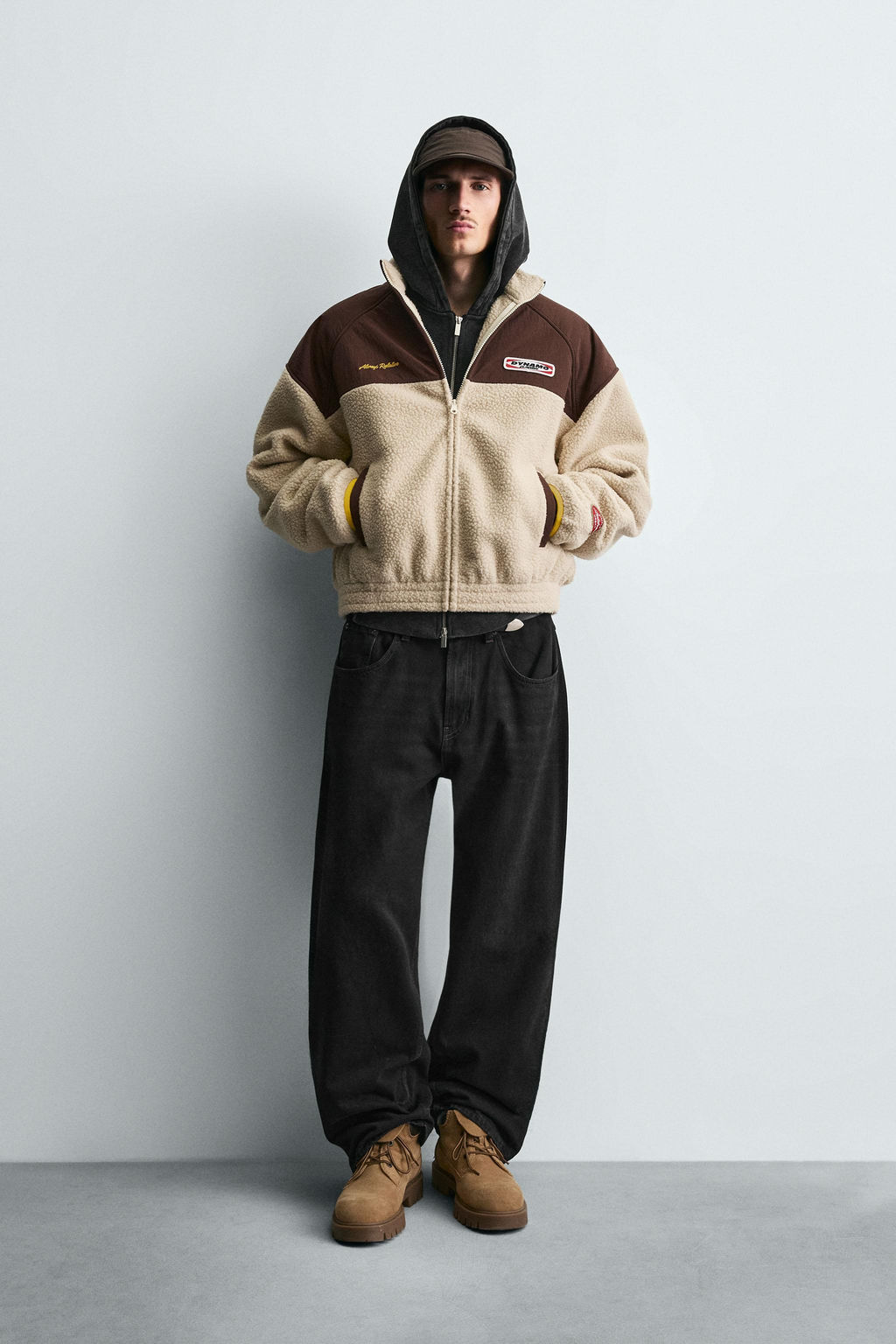 CONTRAST COMBINATION FAUX SHEARLING JACKET - Zara фото 7