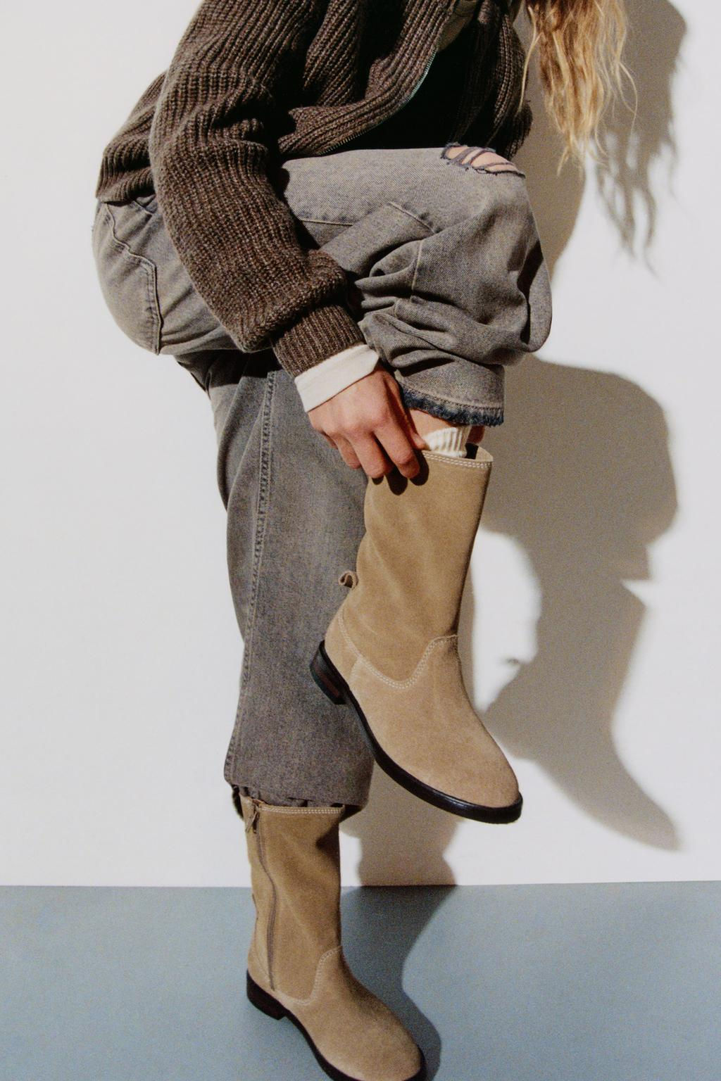 LEATHER SPLIT SUEDE BOOTS - Zara фото 8