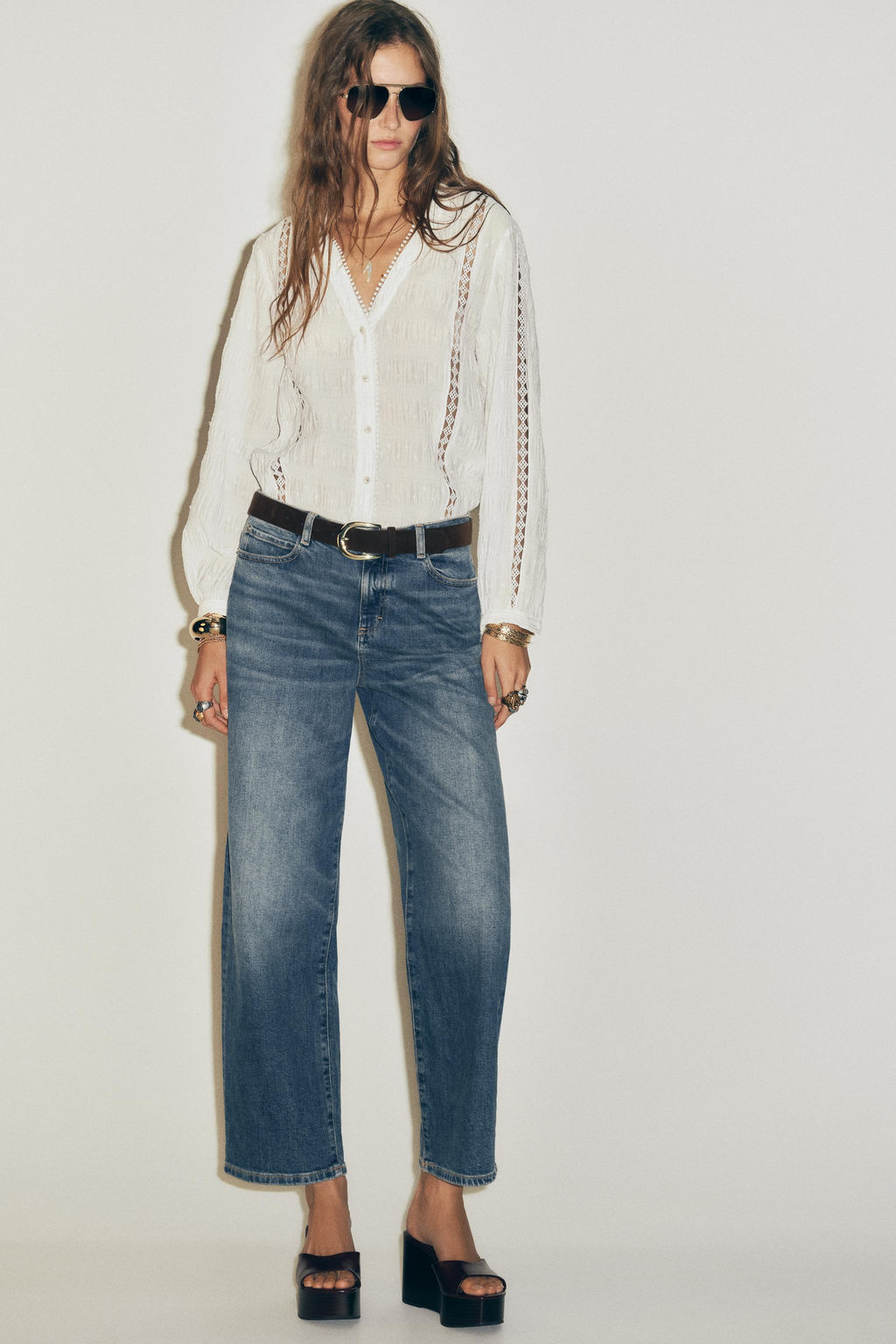 DOTTED MESH AND LACE TRIM BLOUSE - Zara фото 6