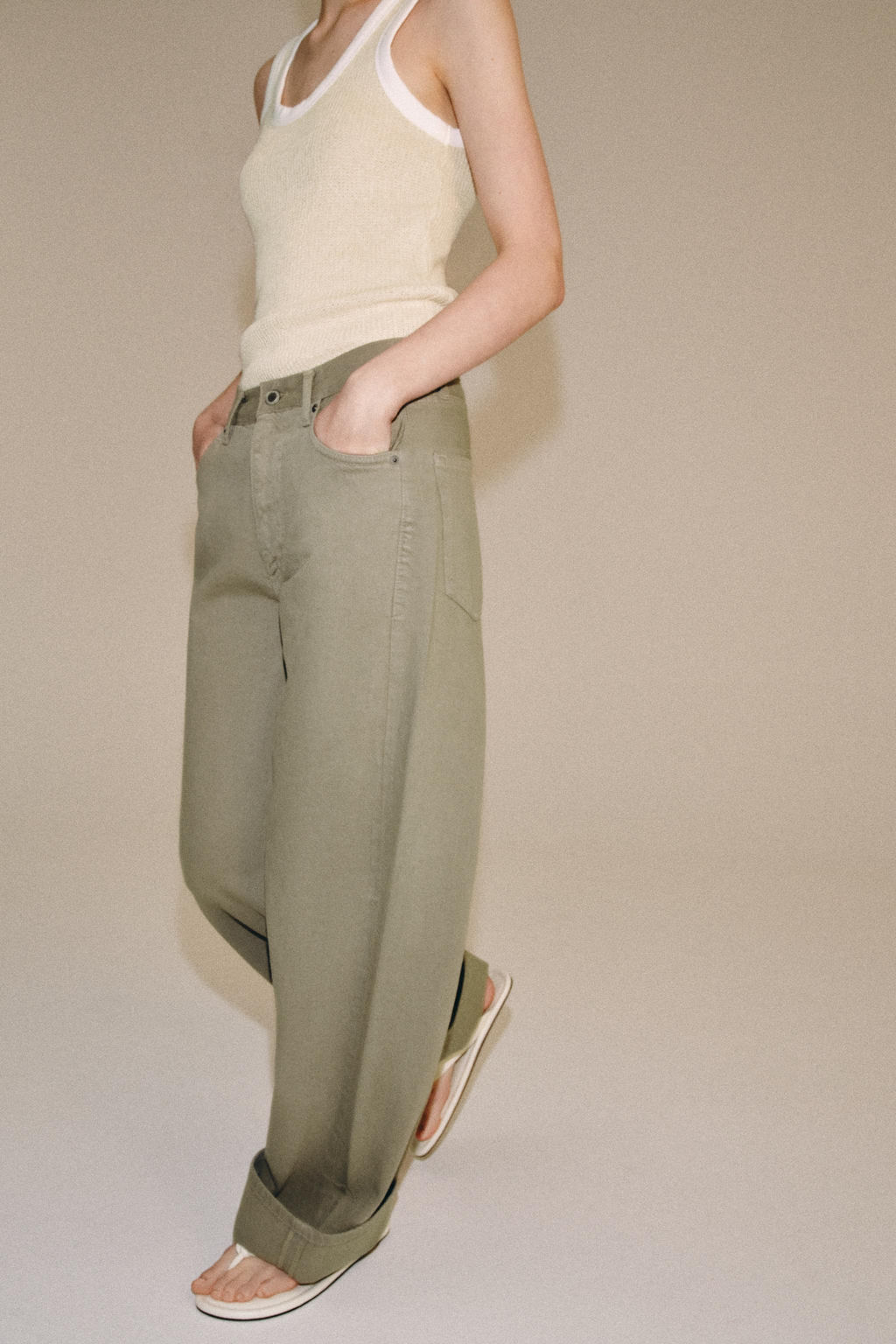 JEANS ZW COLLECTION BAGGY TIRO MEDIO / Khaki - Zara фото 5