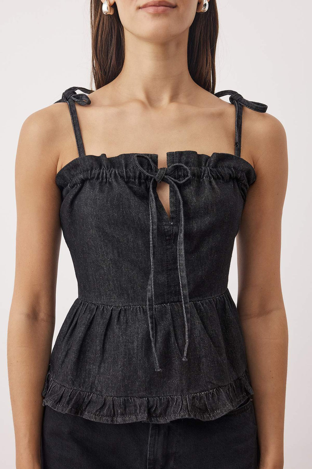 Mavi Omuzdan Baglamal? Etek Ucu F?f?rl? Denim Bluz TWOSS25BZ00434 - Trendyolmilla фото 3