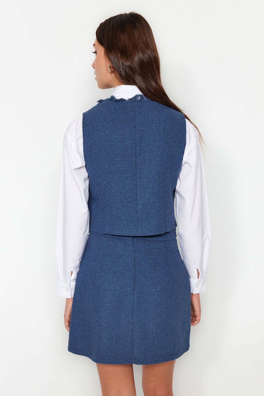 TRENDYOLMILLA Indigo Dugmeli Tuvit Dokuma Yelek TWOAW24YE00062  фото 6